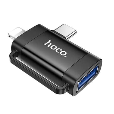Hoco 2in1 Adapter OTG USB-A till Lightning/USB-C UA31F - Svart
