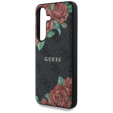 Guess Galaxy S25 Mobilskal MagSafe Flowers Print Metal Logo - Svart