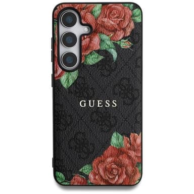 Guess Galaxy S25 Mobilskal MagSafe Flowers Print Metal Logo - Svart
