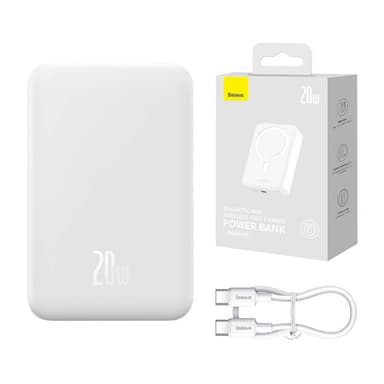 Powerbank Baseus Magnetic Mini 20000mAh, USB-C 20W MagSafe (vit)
