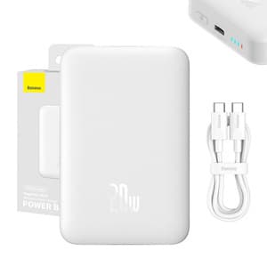 Powerbank Baseus Magnetic, 10000mAh, USB-C 20W, MagSafe (vit)