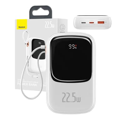Powerbank Baseus Qpow PRO med kabel, 20000mAh, 22,5W (Vit)
