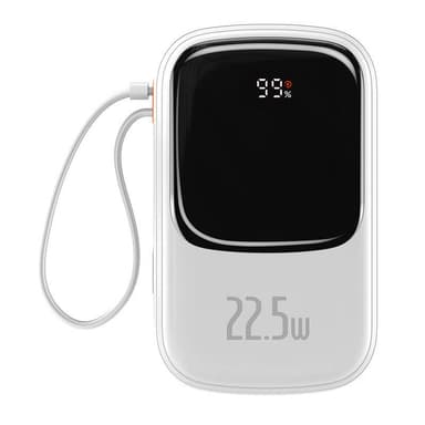 Powerbank Baseus Qpow PRO med kabel, 20000mAh, 22,5W (Vit)