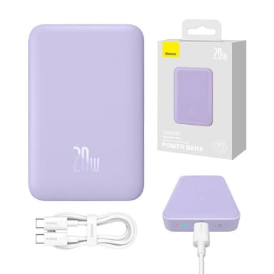 Powerbank Baseus Magnetic Mini 10000mAh, USB-C 20W MagSafe (lila)