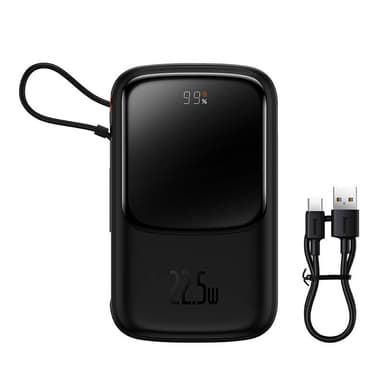Powerbank Baseus Qpow PRO med kabel, 10000mAh, 22,5W (svart)