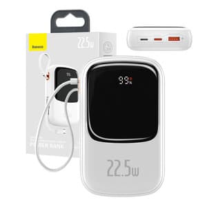Powerbank Baseus Qpow PRO med kabel, 20000mAh, 22,5W (Vit)