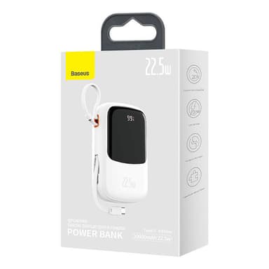 Powerbank Baseus Qpow PRO med kabel, 20000mAh, 22,5W (Vit)