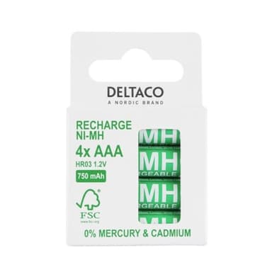 Deltaco Uppladdningsbara batterier AAA 750mAh 4-pack