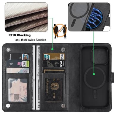 VILI iPhone 16 Pro Max GVB Series Plånboksfodral i PU-Läder - Svart