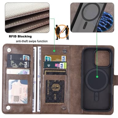 VILI iPhone 16 Pro GVB Series Plånboksfodral i PU-Läder - Brun
