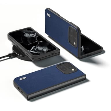 ABEEL Google Pixel 9 Pro Fold Genuine Leather Skal - Blå