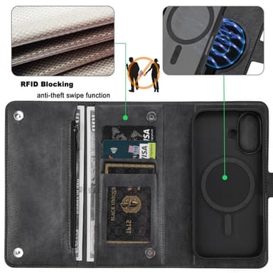 VILI iPhone 16 GVB Series Plånboksfodral i PU-Läder - Svart