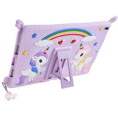SKALO iPad 10.2 Stöttåligt Unicorn Rainbow Silikon Skal - Lila