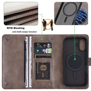 VILI iPhone 16 GVB Series Plånboksfodral i PU-Läder - Brun