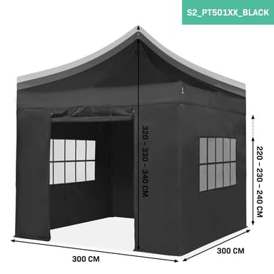 VONROC Partytält 3x3 m – Snabbmonterat Easy-Up | Inkl. 4 sidoväggar, UV-skydd 50+, Vattentätt & Fällbart | Svart