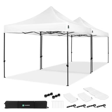 VONROC Partytält 6x3 m – Easy-Up Set med 2x Tält & 1x Kopplingskit – Snabbmontering & Stabil Konstruktion – Vit