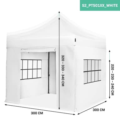 VONROC Partytält 3x3 m – Snabbmonterat Easy-Up | Inkl. 4 sidoväggar, UV-skydd 50+, Vattentätt & Fällbart | Vit