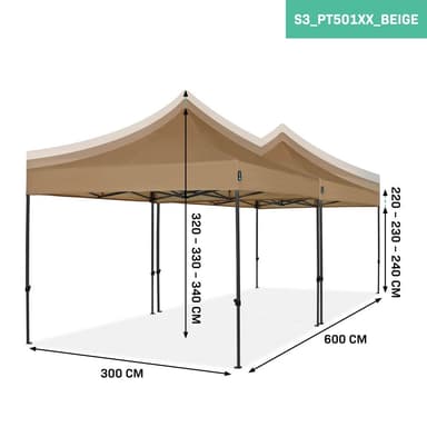 VONROC Partytält 6x3 m – Easy-Up Set med 2x Tält & 1x Kopplingskit – Snabbmontering & Stabil Konstruktion – Beige