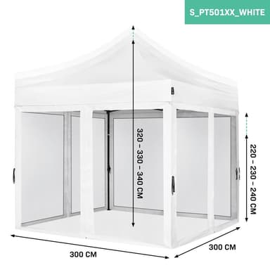 VONROC Partytält 3x3 m – Modulär Design med Sidoväggar & Myggnät – Vattentåligt & UV-skydd – Enkel Montering – Vit