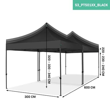 VONROC Partytält 6x3 m – Easy-Up Set med 2x Tält & 1x Kopplingskit – Snabbmontering & Stabil Konstruktion – Svart