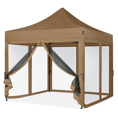 VONROC Partytält 3x3 m – Modulär Design med Sidoväggar & Myggnät – Vattentåligt & UV-skydd – Enkel Montering – Beige