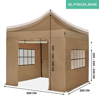 VONROC Partytält 3x3 m – Snabbmonterat Easy-Up | Inkl. 4 sidoväggar, UV-skydd 50+, Vattentätt & Fällbart | Beige