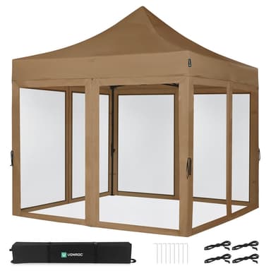 VONROC Partytält 3x3 m – Modulär Design med Sidoväggar & Myggnät – Vattentåligt & UV-skydd – Enkel Montering – Beige