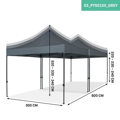 VONROC Partytält 6x3 m – Easy-Up Set med 2x Tält & 1x Kopplingskit – Snabbmontering & Stabil Konstruktion – Grå