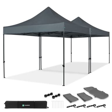 VONROC Partytält 6x3 m – Easy-Up Set med 2x Tält & 1x Kopplingskit – Snabbmontering & Stabil Konstruktion – Grå