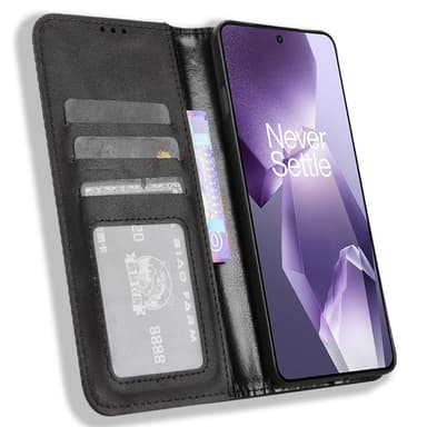 För OnePlus 13R Fodral Plånboksfodral Skal Telefonfodral Retro - Svart