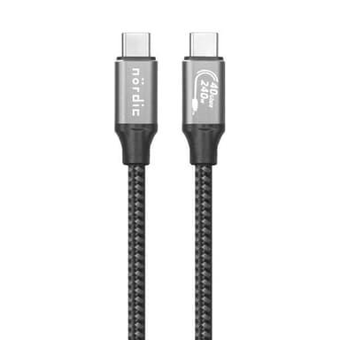 NÖRDIC 50cm USB4 USB-C till C nylonflätad kabel PD3.1 med 240W snabbladdning 40G 8K60Hz 4K120Hz 5K60Hz 2x4K60Hz Emarker kompatibel Thunderbolt 4 och 3