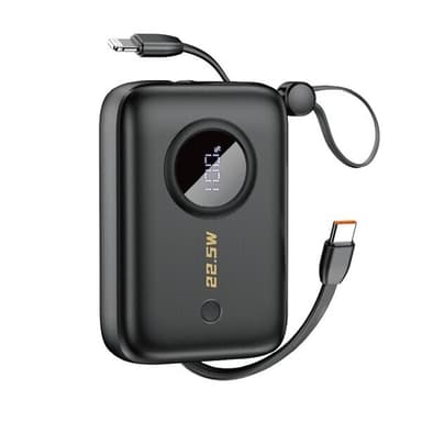 Powerbank 10000mAh med USB-C- och Lightningkabel