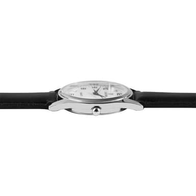 Classique herrklocka med armband i konstläder - Svart band / Vitt Ur