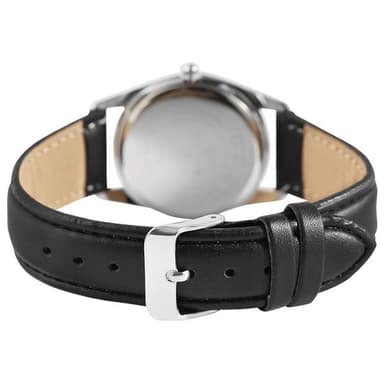 Classique herrklocka med armband i konstläder - Svart band / Vitt Ur