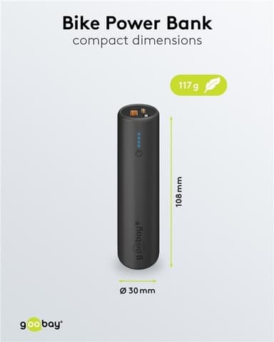 Goobay Bike powerbank 5.0 (5 000 mAh) liten, tunn och praktisk powerbank med en kapacitet på 5.000 mAh för montering på cykeln