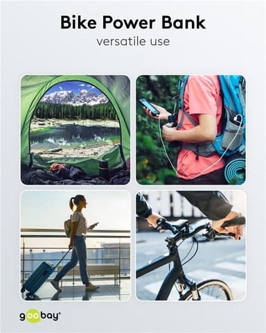 Goobay Bike powerbank 5.0 (5 000 mAh) liten, tunn och praktisk powerbank med en kapacitet på 5.000 mAh för montering på cykeln
