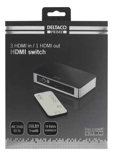 Premium 3-ports HDMI-switch, IR-fjärrkontroll, Ultra HD i 60Hz, svart