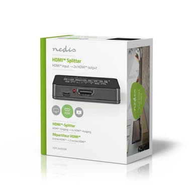 Nedis HDMI ™ Splitter | 2-Port port(s) | HDMI™ ingång | 2x HDMI™ utgång | 4K@30Hz | 2.25 Gbps | ABS / PVC | Svart