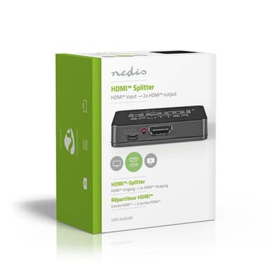 Nedis HDMI ™ Splitter | 2-Port port(s) | HDMI™ ingång | 2x HDMI™ utgång | 4K@30Hz | 2.25 Gbps | ABS / PVC | Svart