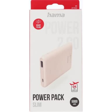 Hama Powerbank Slim 5000 mAh Ljusrosa