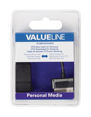Valueline Synk och Laddningskabel Samsung 30-Pin Hane - USB A hona 0.20 m Svart