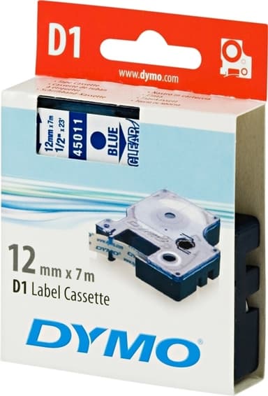 DYMO D1 märktejp standard 12mm, blått på transparent, 7m rulle (45011)