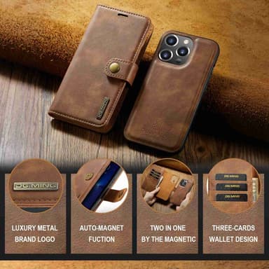 DG MING iPhone 15 Pro 2-i-1 Magnet Plånboksfodral - Brun