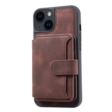 SKALO iPhone 15 Plus PU Läder Skal med Plånbok - Brun