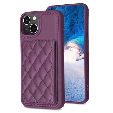 SKALO iPhone 15 Quiltat Skal med Plånbok - Mörklila