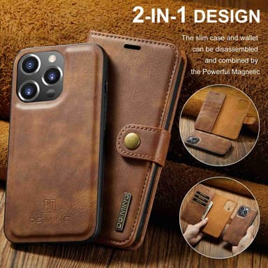 DG MING iPhone 15 Pro 2-i-1 Magnet Plånboksfodral - Brun