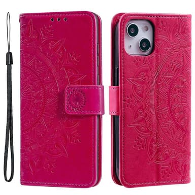 SKALO iPhone 15 Mandala Plånboksfodral - Cerise
