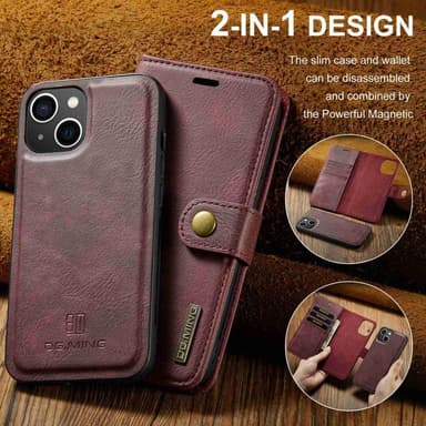 DG MING iPhone 14 Plus 2-i-1 Magnet Plånboksfodral - Röd