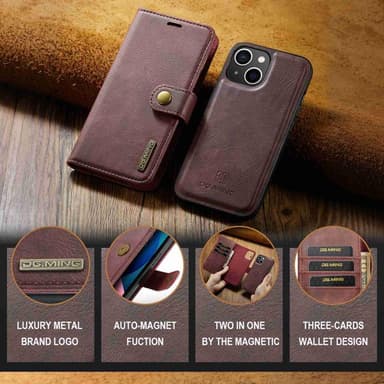 DG MING iPhone 14 Plus 2-i-1 Magnet Plånboksfodral - Röd