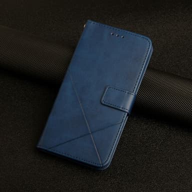 SKALO iPhone 15 Embossed Plånboksfodral i PU-Läder - Blå